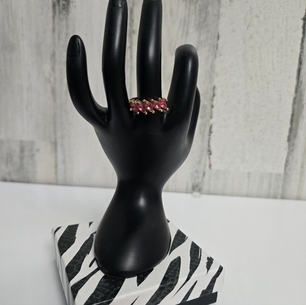 Elegant Pink Gemstone Ring Goldtone Size 7.5